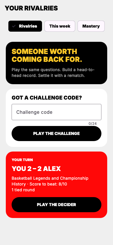 Goatworthy rivalries app screen